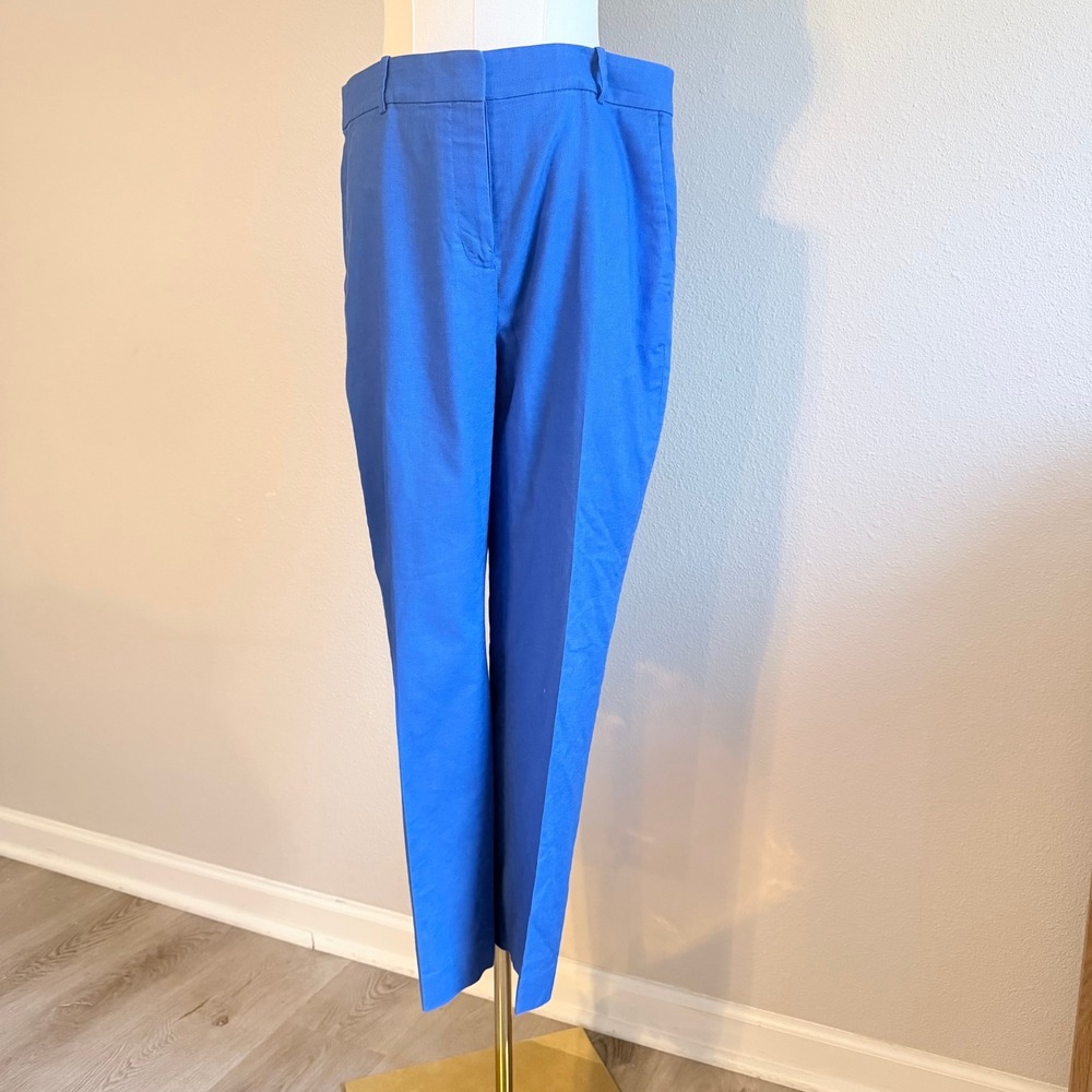 J.Crew Kallie Pant Blue Linen Blend Straight Leg Office Casual Trousers Size 12